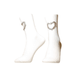 جوراب بوژ|طرح قلب نگین دار سفید - تصویر 2